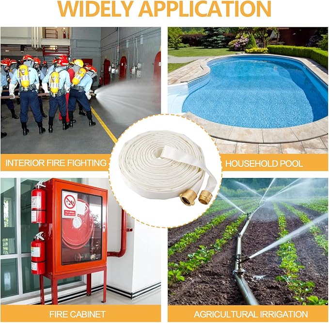 Fire Hose,1-1/2" ID X 100 FT, Single Jacket TPU, 450 PSI Burst Pressure, Industrial Fire Hose with NST/NH Brass Couplings for Indoor Use