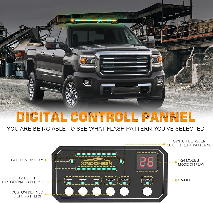 XRIDONSEN 37 Inch 104 LED Roof Top Amber Green Emergency Lights Magnetic Traffic Advisor Strobe Light Bar Warning Flashing Safety Double Side Light for Construction Vehicles Plow Trucks Pickup Wrecker