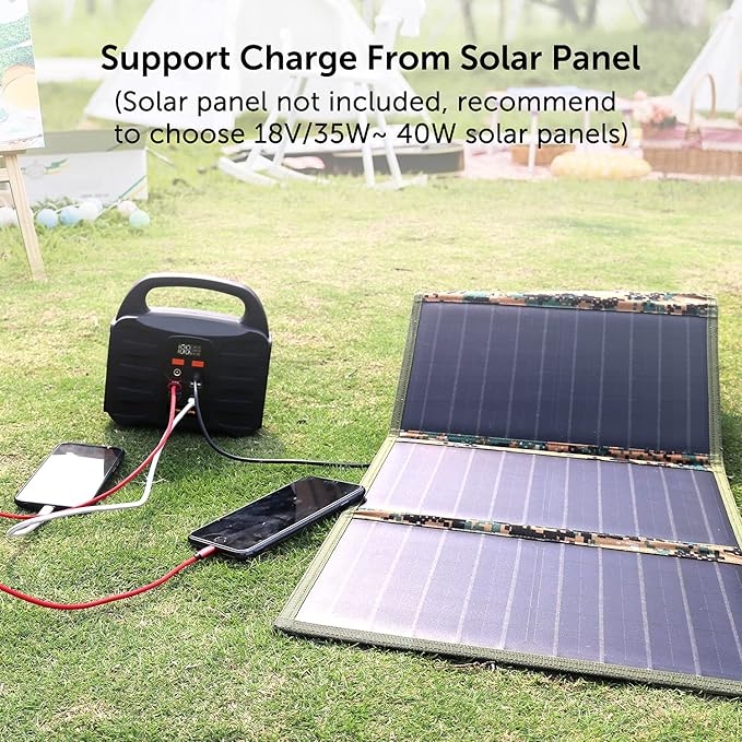 Portable Power Station 155Wh 42000mAh, Solar Generator with 110V/100W AC Outlet, DC 12V Output, USB QC3.0 & Type-C, LED Flashlight, Lithium Battery Backup Power Bank for Home Camping Travel Outdoors