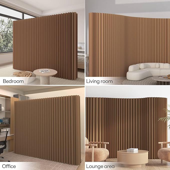 Paper Room Divider, Folding Privacy Screen Lightweight Stretchable Accordion Room Divider Wall, Portable Paper Wall Divide for Home, Office, Clothing Shop (Brown, L：118in x W: 17in x H：71in)