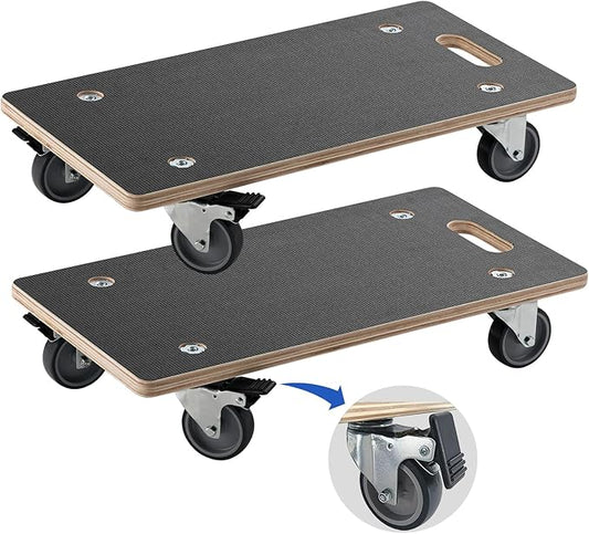Anti-Slip Plywood Platform Dolly 2 Swivel + 2 Brake Caster Wooden Cart 550 Lbs Capacity (2 Packs per Set) Furniture Transporter Widely Use for Moving Heavy Furnitures,Goods, Green Plants