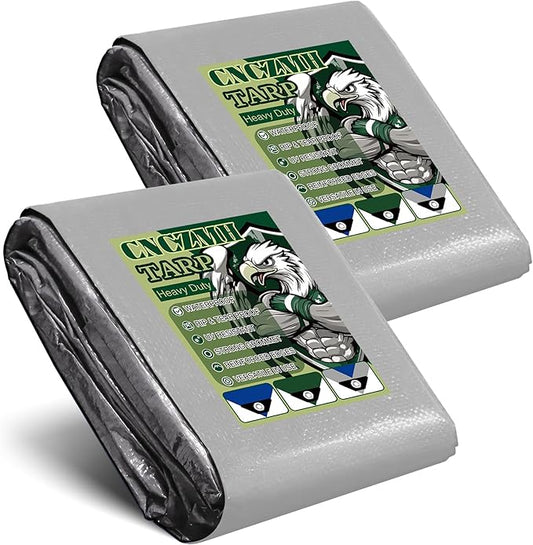 Tarp Waterproof 4x6 Feet 2 Pack, 8 Mil Thick Finished Size Silver/Blue Poly Tarpaulin Outdoor, Metal Grommets, Reinforced Edges, Multipurpose Tarps Protective Cover for Camping Boat Plant