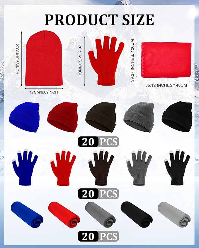 Panitay 150 Pcs Homeless Care Package Supplies Bulk Hats Gloves Fleece Blankets for Men Women Homeless Donating Supplies