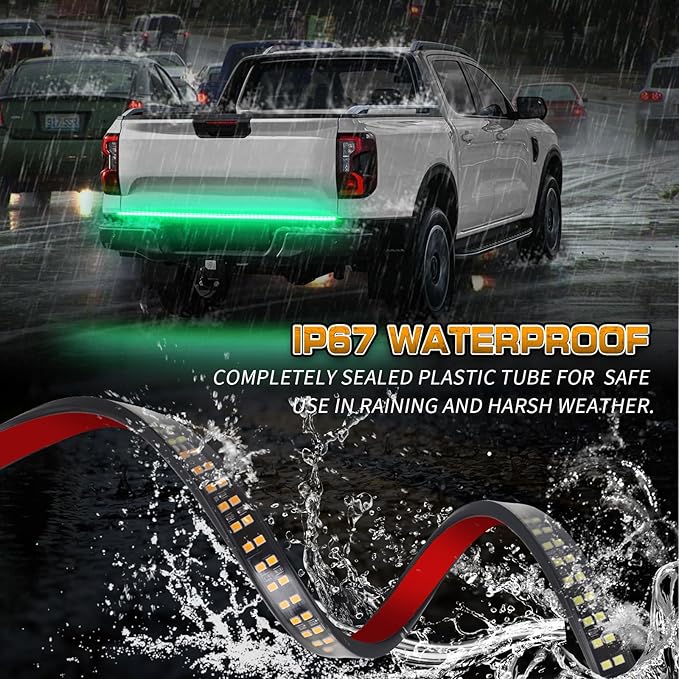XRIDONSEN 48 inch Truck Green Tailgate Lights Strip 288 LED Tail/Rear Window Emergency Strobe Lights Flashing Warning Hazard Safety Caution for Vehicles Trucks Pickup Car Jeep SUV