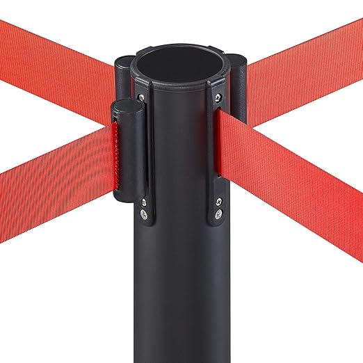 Yaheetech 2-Pack Stanchion Post Rope Barriers - Heavy Duty Black Crowd Control Stanchions 36-Inch Height with 6.5 Feet Red Retractable Belt Easy Connect Assembly