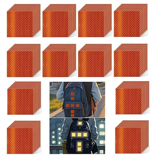 Orange Reflective Stickers 4 inch X 4 inch, Outdoor Waterproof High Visibility Warning Safety Adhesive Reflector Tape (120 Pcs)