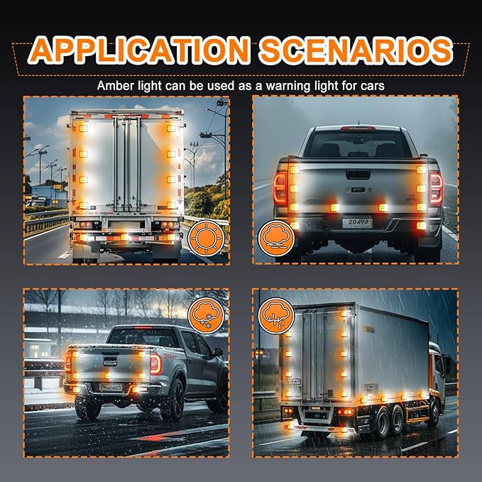 2PCS Magnetic Emergency Strobe Lights Rechargeable Amber White Hazard Warning Lights Magnetic Beacon Strobe Lights for Trucks Trailer Vehicle Car ATV Tow Bus