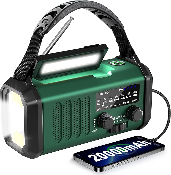Gifts for Men Dad Husband - Christmas Stocking Stuffers, Emergency Hand Crank NOAA Weather Radio with Solar Charging 20000mAh Battery Built-in Flashlight, Reading Light & SOS Alarm
