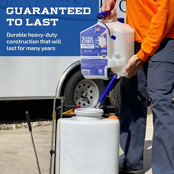 Surecan Transfer Tank & Water Dispenser - Multi-Purpose, Durable, and Compact 5 Gallon Water Dispenser, Camping Utility Container (White, SUR-50-U-1)