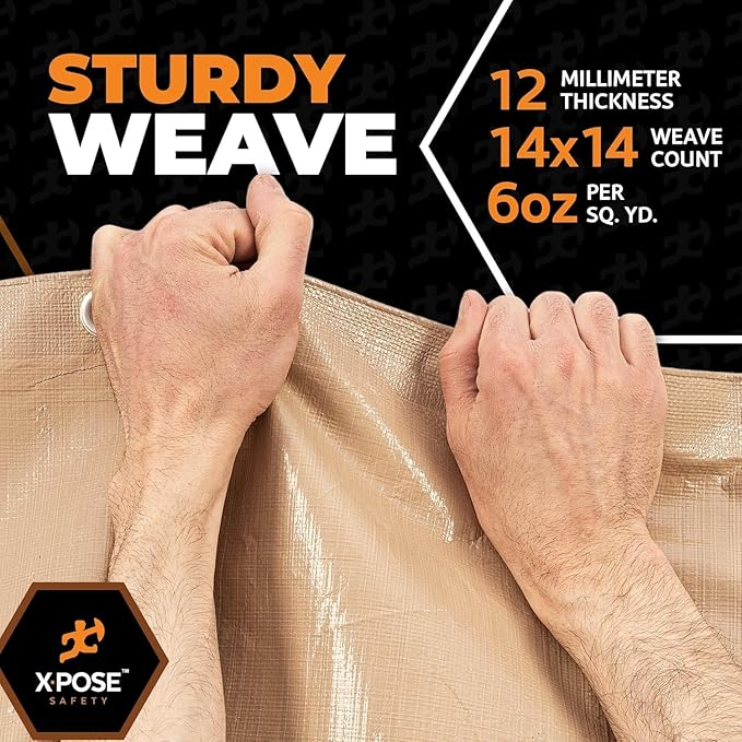 Heavy Duty Tan Poly Tarp 20' X 24' - Bulk Half Pallet (30 Pack) - Multipurpose Protective Cover - Durable, Weather Proof & Tear Resistant - 12 Mil Thick Polyethylene - by Xpose Safety