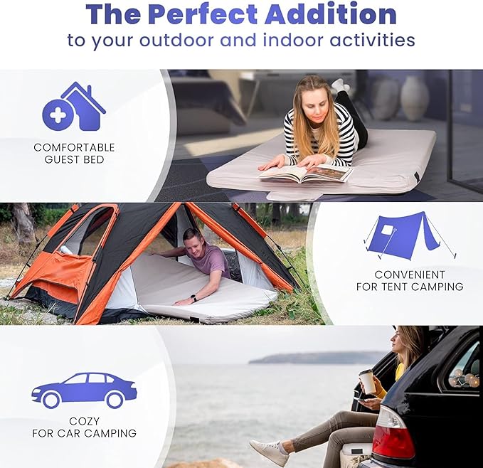 Hazli Matrix Memory Foam Camping Mattress Pad - Roll Up Mattress for Adults - Portable Cot Sleeping Pad for Camping - Floor Mat or Bed Roll for Car, SUV