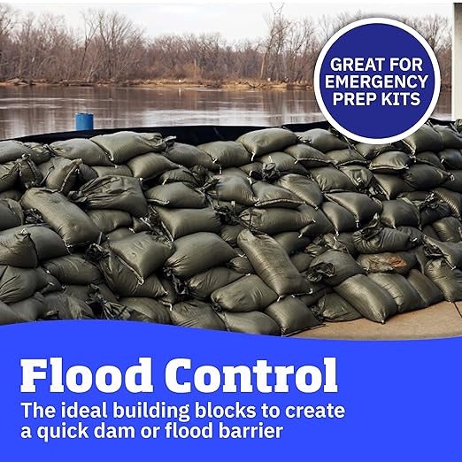 DURASACK Heavy Duty Sand Bags with Tie Strings Empty Woven Polypropylene Sand-Bags for Flood Control with 1600 Hours of UV Protection, 50 lbs Capacity, 14x26 inches, Green, Pack of 10