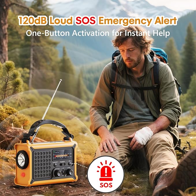Raynic NOAA Weather Radio 12000mAh, Emergency Weather Radio with 2X Faster Solar & Hand Crank Charging, 5W Flashlight, Reading Lamp, Cell Phone Charger, SOS for Hurricane, Storm, Camping