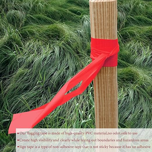 GEYYANG Red Flagging Tape,3.35 Mil Thick,1-3/16" x 98ft, 6 Rolls - NO Adhesive - Survey and Mark Boundaries, Trees and Hazardous Areas - Weatherproof and Fade-Resistant