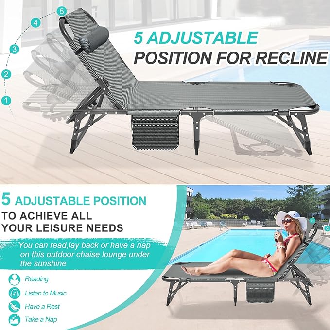 ABORON Patio Lounge Chair, Folding Guest Bed Cot for Adults, 500LB Heavy-Duty Capacity, Portable Extra Bed with Comfort Mat, Quick Fold Design for Indoor Guest Stays & Temporary Use