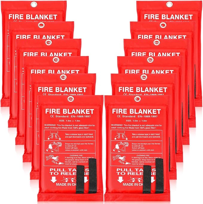 Macarrie 12 Pack Fire Blankets 39” x 39” Fire Blanket Emergency for Home and Kitchen Extinguisher Blankets Fiberglass Suppression Blanket Safety Fireproof Survival for Car Office Warehouse (Red)