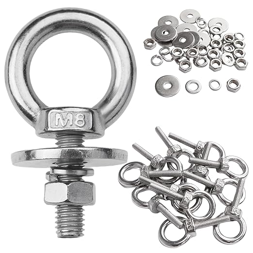 8 Pack M8 Stainless Steel Eye Bolts with Nuts, 5/16" x 1" Long Lifting Ring Eye Bolt， Eye Bolts Heavy Duty for Hang Tie Down Outdoor (8, M8x26mm (5/16"x1"))