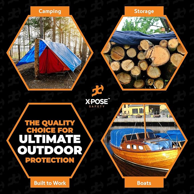Better Blue Poly Tarp 6' x 8' - Multipurpose Protective Cover - Lightweight, Durable, Waterproof, Weather Proof - 5 Mil Thick Polyethylene - by Xpose Safety