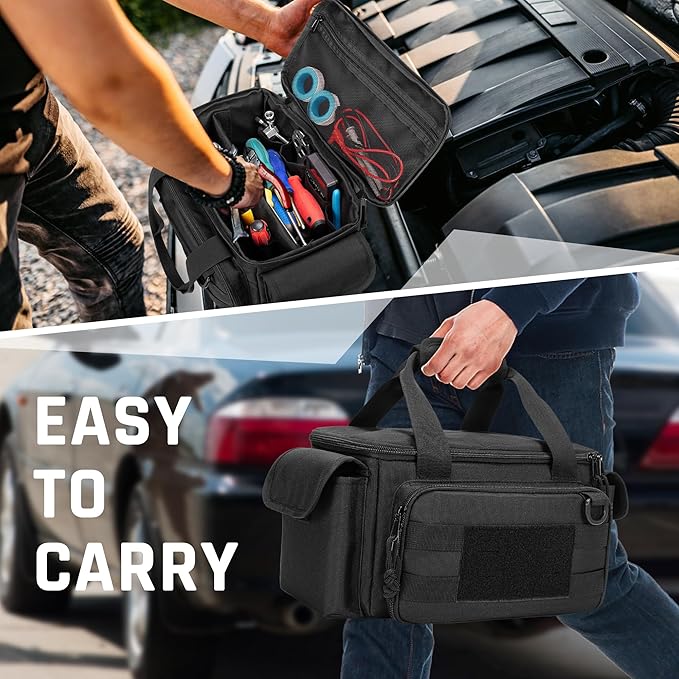 Small Tool Bag with Anti-friction and Thick Padded Bottom, Tool Storage Organizer for Men, Tactical Bag, Range Bag, Multi-functional Work Tote for Repairman, Electrician, Carpenters, Handyman
