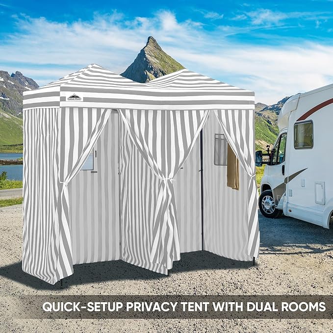 EAGLE PEAK Outdoor Changing Room 8x4, 2 Room Pop Up Portable Changing Room, Sun Shelter, Pop Up Changing Tent for Beach or Pool,Portable Dressing Room for Photoshoots (Gray/White)
