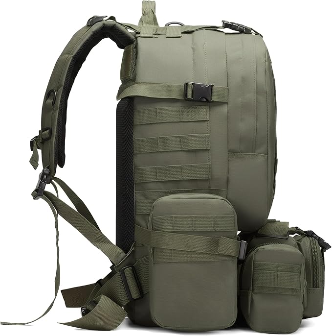 Military Tactical Backpack for Men 60L Waterproof Bug Out Bag Survival Rucksack Go Bag Emergency Molle System Army 3 Day Assault Pack for Hiking Hunting Camping Green