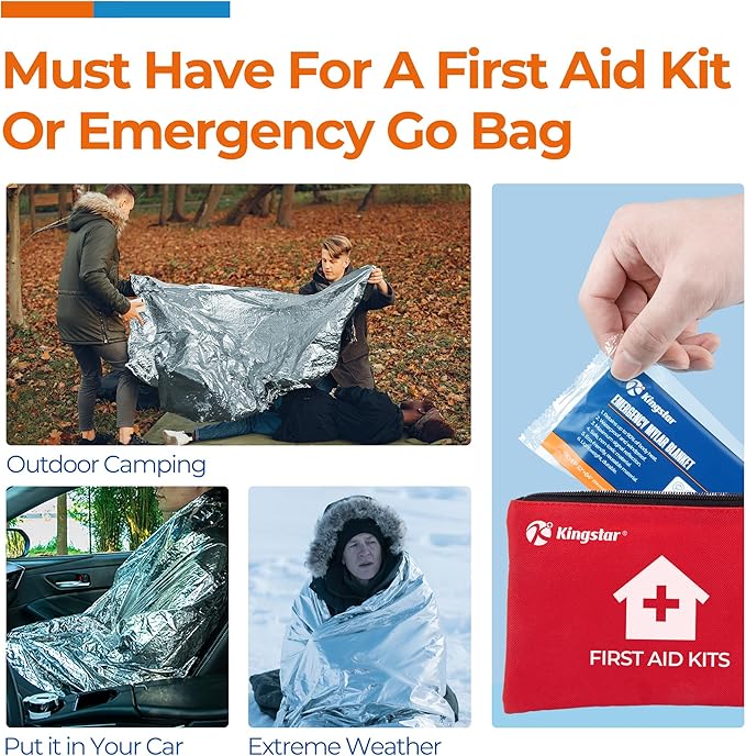 Emergency Blankets 10 Packs, 84" L x 52" W, Bulk Survival Blankets for Disaster Prep & Homeless Care, Heavy-Duty Reusable Mylar Retains Body Heat in Extreme Cold, A Must-Have for Car Kits