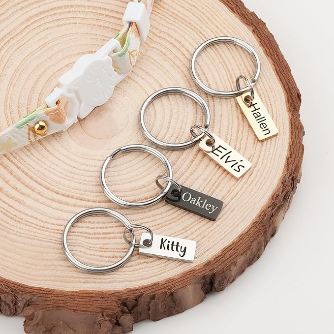 Anavia Small Size Dog Cat ID Tags, Small/XS Personalized Color Plated Stainless Steel Puppy Kitten Name Tags, Customized Engraved Nameplate Pet Collar Tag (Gold, XS-Rectangle)
