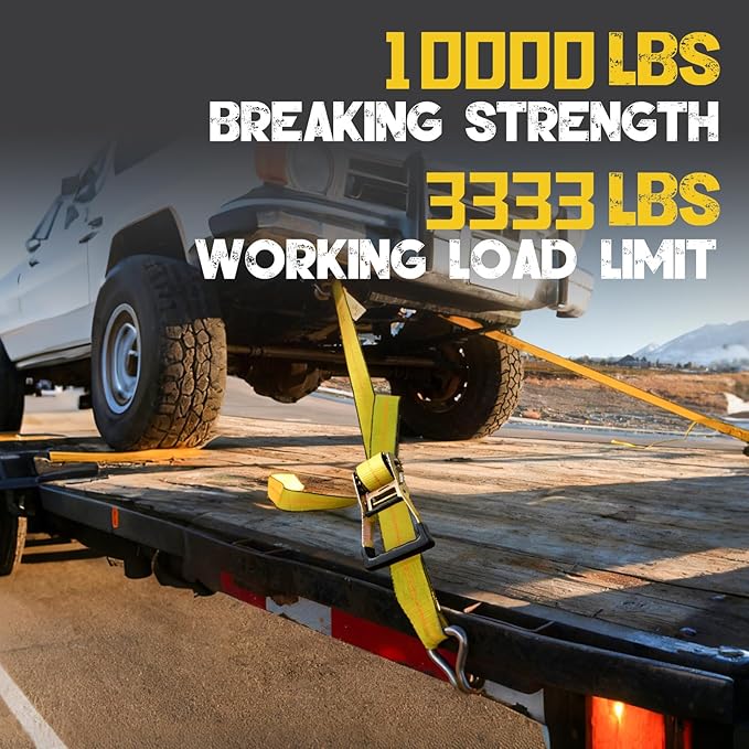 4PCs Towing Recovery Winch Strap w/RTJ Cluster Hook 2" x12', with 4PCs Ratchet Chain Tail, 10000LBS Recovery Towing Truck Straps, Towing Truck Car Trailer Winch Wrecker Tie Down Straps