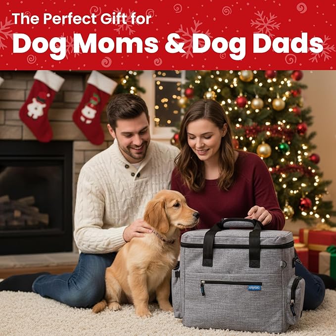 The Original Doggy Bag™- Dog Travel Bag for Supplies - Ultimate Gift for Dog Moms & Dads, Doggy Lovers & Pet Owners for Christmas- Includes 2 BPA-Free Travel Bowls and 2 Food Containers: Grey