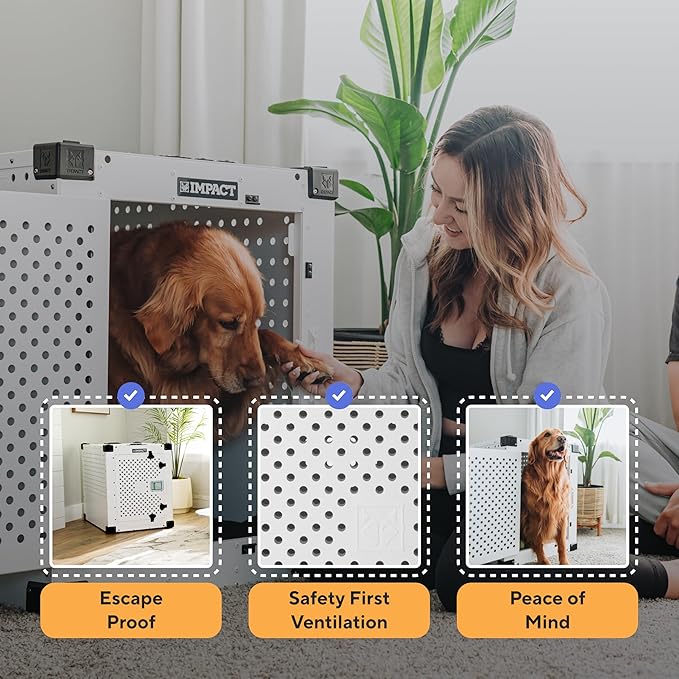 Impact Indestructible High Anxiety Dog Crate for Large Dogs - Heavy Duty Escape Proof Indoor Dog Kennel with Powder-Coated Aluminum - Ideal for Escape Artists (Black, 40" (40.5" L x 23" W x 29" H)