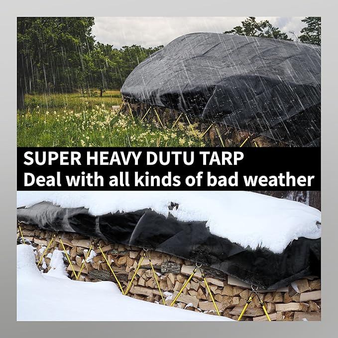 TARPAL Tarp 4x6 Feet (2pack) Heavy Duty Tarps 14mil D-Ring Waterproof Tarp for Outdoors UV Protection Triangular Sewing Design Reinforced Corners and Edges（Black）