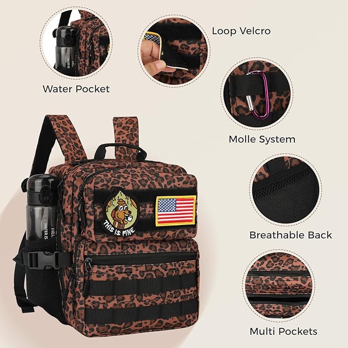9L Mini Tactical Backpack for Men Women,Small Military Tactical Backpack for Sport,Gym,Hiking,Travel,Camping(Leopard)
