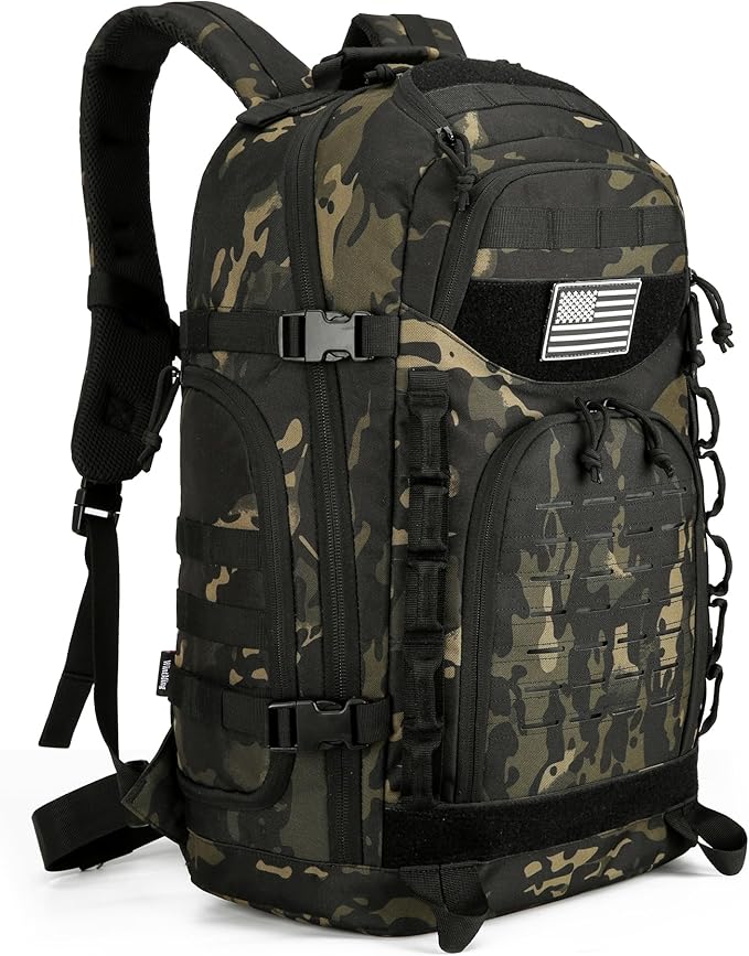 45L Tactical Backpack for Men and Women Large Military Tactical Backpack Heavy Duty Molle Assault Pack Daypack for Hiking Camping Travel Work Gym Outdoors (Black Camo)