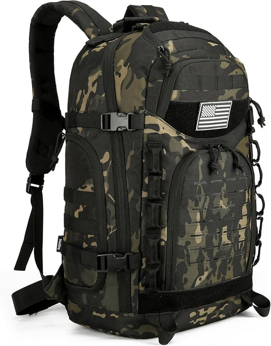 45L Tactical Backpack for Men and Women Large Military Tactical Backpack Heavy Duty Molle Assault Pack Daypack for Hiking Camping Travel Work Gym Outdoors (Black Camo)