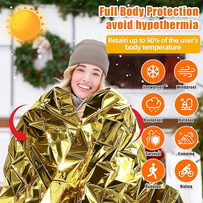120 Pcs Emergency Blanket Beanie Hat Bulk Homeless Package Care Supplies Survival Kit for Cold Weather Outdoor Camping Hiking (Neutral)