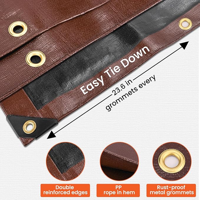 Tarp 6x8FT, 16 Mil Heavy Duty Large Tarps, Waterproof Tarp with Brass Grommets and Reinforced Edges, UV Resistant, Tear&Fade Resistant Poly Tarp for Outdoor Camping Pool Car Tent