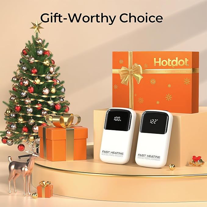 Hotdot Hand Warmers Rechargeable 2 Pack, 3 Heat Levels (104–121°F), Real-Time Temp & Battery Display, Electric Hand Warmers, Fast Heating, Fits in Gloves/Pocket, Gifts for Women & Men