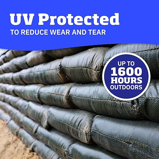 DURASACK Heavy Duty Sand Bags with Tie Strings Empty Woven Polypropylene Sand-Bags for Flood Control with 1600 Hours of UV Protection, 50 lbs Capacity, 14x26 inches, Green, 6000 Count