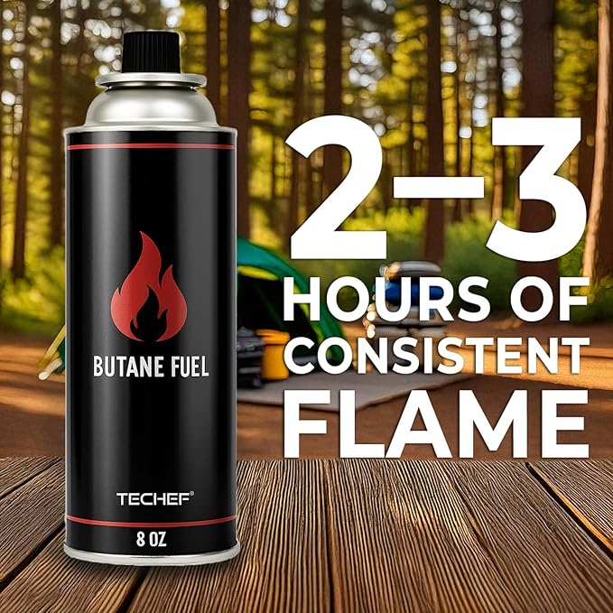 8oz Butane Gas Fuel Canisters Cylinders Tin with Dual Safety System for Portable Gas Stoves, Camping Stoves, Gas Burners, Cooking Torch, UL Listed, Made in Korea