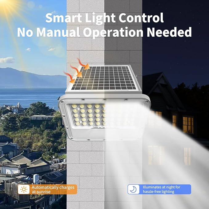 100W Solar Lights Outdoor 10000LM LED Automatic Light with 10000mAh Battery, IP65 Waterproof Outside Solar Powered Security Flood Light and 8.2ft Cable with Remote Control for Pathway, Patio & Yard
