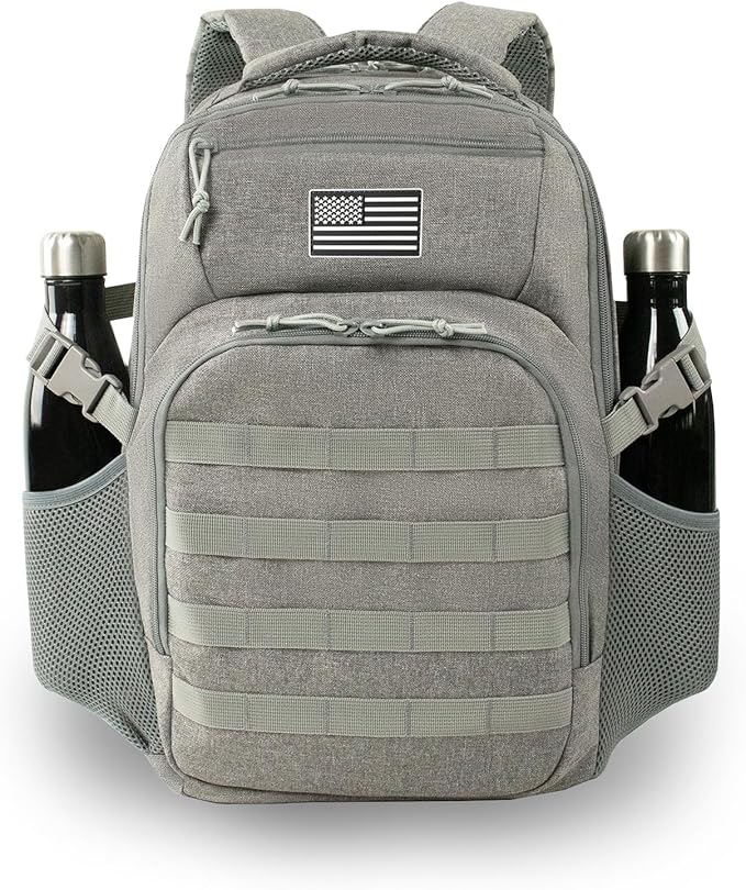 Military Tactical Backpack for Travel Hiking, 30L Backpack for Men and Women with Bottle Holder, Small Laptop Backpack for Work, College Computer Bag Fits 15.6/17 Inch Laptop and Notebook - Gray