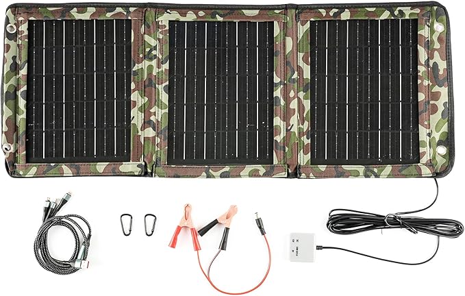 Portable Solar Panel,USB Ports 28W Power Generation Charger for Phone Camping,Hiking, Backpacking,Emergency Solar Charger Folding Waterproof Solar Panels with Carabiners (3-Panel)