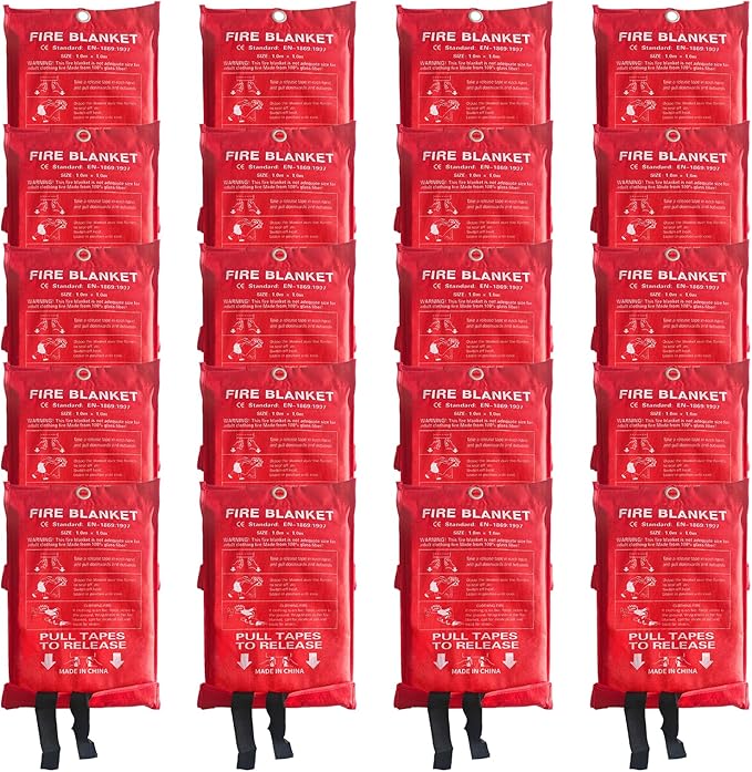 20 Packs Fire Blanket – 39.37x39.37 Inches, 1100℉ Heat Resistant, Emergency Fire Suppression Blanket for Kitchen, Home, Car, Camping – Easy to Use, Non-Toxic, Reusable, Compact & Lightweight