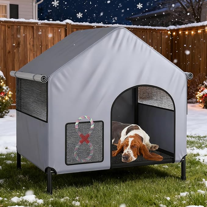 38" Warm Large Dog House for Outdoor&Indoor, Insulated Pet Shelter Tent for Small Medium Dogs, Outside Sun Rain Canopy Indoor Pet House for Cats Pigs Livestock with Rainproof Cover All Seasons