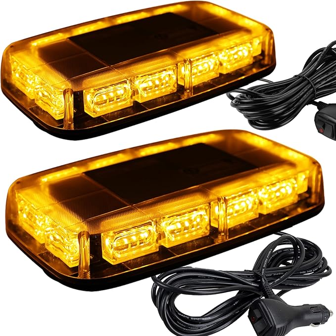 ASPL 2pcs 48LED Roof Top Strobe Lights, High Visibility Emergency Safety Warning LED Mini Strobe Light bar with Magnetic Base for 12-24V Snow Plow, Trucks, Construction Vehicles (Amber)