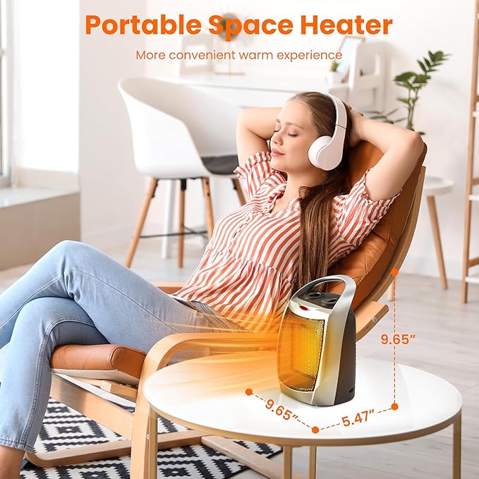 ZAFRO 1500W Portable Ceramic Space Heater for Indoor Use, 3 Modes Thermostat Adjustable, Tip-Over & Overheat Protection, Quiet Personal Heater (<45dB) for Office Desk Bedroom,(Silver)