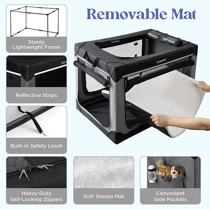Lesure Shown on TODAY Show Soft Collapsible Dog Crate - 42 Inch Portable Travel Crate for Extra Large Dogs Indoor & Outdoor, 4-Door Foldable Pet Kennel with Mesh Windows, Blue