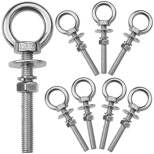 8 Pack M10 Stainless Steel Eye Bolts with Nuts, 3/8" x 3" Long Lifting Ring Eye Bolt， Eye Bolts Heavy Duty for Hang Tie Down Outdoor (8, M10x77mm (3/8"x3"))