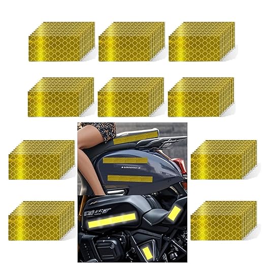 Non Fading Yellow Reflective Stickers 1 inch X 2 inch, Outdoor Waterproof High Visibility Warning Safety Adhesive Reflector Tape (100 Pcs)
