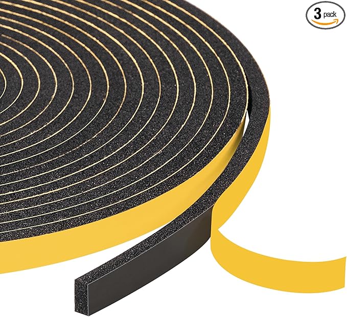 Yotache Foam Seal Tape 3 Rolls 1/4" W X 1/8" T, High Density Adhesive Foam Weather Strip Seal for Window and Door, 50 Ft Length (3 X 16.5 Ft Each)